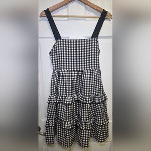Zara Black & White Gingham Tiered Ruffle Dress Size M